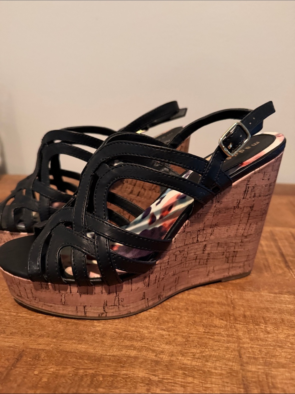 Madden Girl Black Wedge Sandals with Cork Platform - Women's